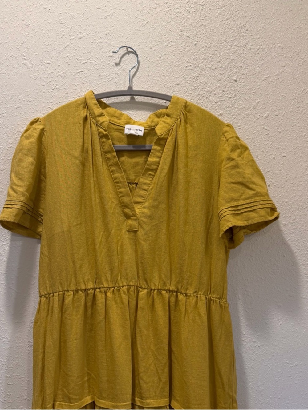 For Cynthia Mustard Yellow Tiered V-Neck Short Sleeve Maxi Dress - Picture 3 of 6
